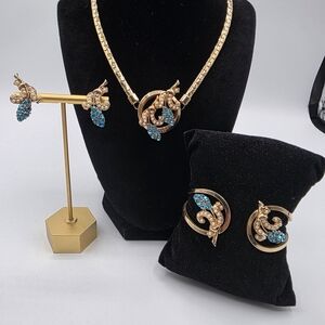 Vintage Oleg Cassini Necklace Cuff Bracelet, Earrings, Necklace Coordinating Set
